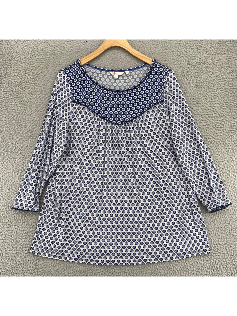 Boden Top Womens 12 Blue Polka Dot Stars Long Sleeves Stretch Knit Tunic Blouse